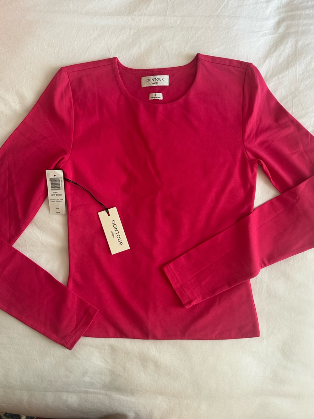 Aritzia Contour Long-Sleeve Crewneck Top in Bright Fuchsia